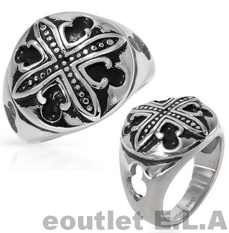 CROSS BLACK ENAMEL SOLID STAINLESS STEEL MENS RING